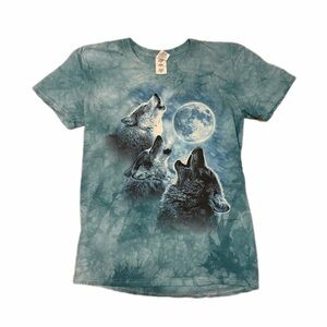 Gilded soft style tie dye Wolf Graphic Tee Shirt moon cotton